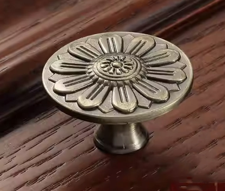 Aged Bronze Floral Cabinet Pull with Backplate - French Country