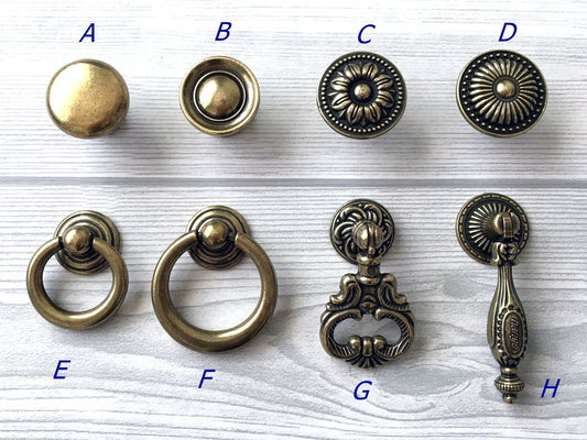 Antique Bronze Drawer Knob, Cabinet Door Pulls, Drop Ring Vintage Style Hardware