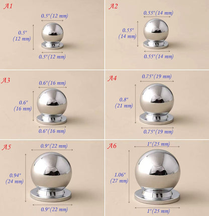 Kugelknauf für Schränke aus poliertem Chrom | Schmuckkästchenknopf - 0,5" bis 1" Durchmesser