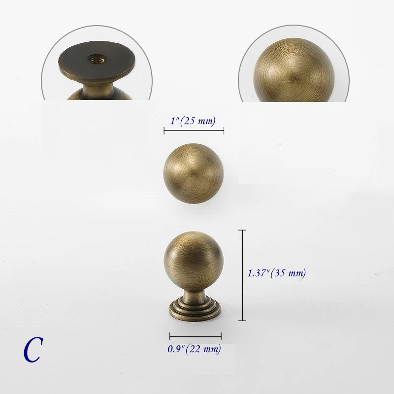 Brass Antique Bronze Cabinet Ball Knob, Beehive Drawer Pull, Retro Kitchen Hardware