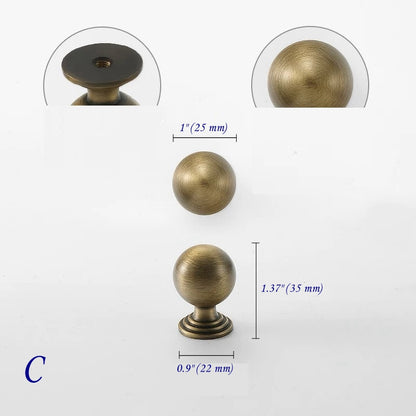 Brass Antique Bronze Cabinet Ball Knob, Beehive Drawer Pull, Retro Kitchen Hardware