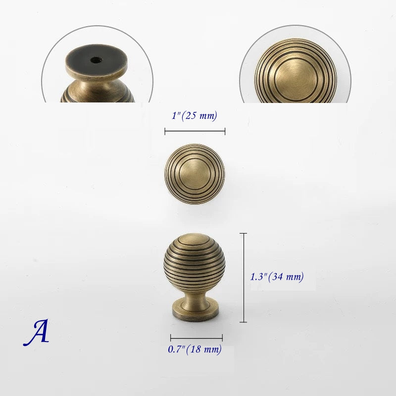 Brass Antique Bronze Cabinet Ball Knob, Beehive Drawer Pull, Retro Kitchen Hardware