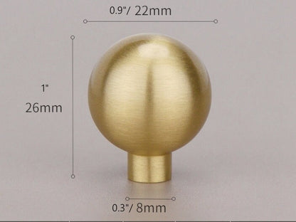 Brushed Gold Brass Ball Drawer Knob, Spherical Cabinet Pull, Solid Kitchen Hardware