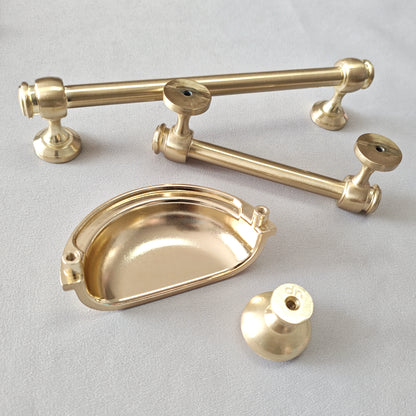 3" 3.5" 6" centers Brushed Gold Cabinet Bar Handle & Cup Drawer Pull