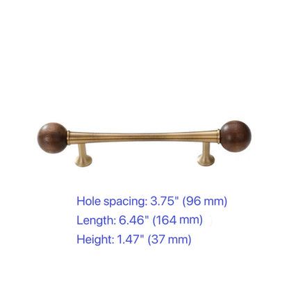 Wood & Brass Drawer Handle, Pendant Walnut Cabinet Pull, Japandi Kitchen Hardware