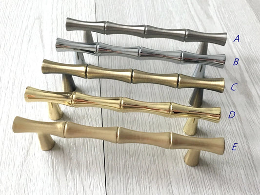 Bamboo Cabinet Pulls and Drawer Knobs, Gold Nickel Bronze Silver Pewter, Kitchen Hardware