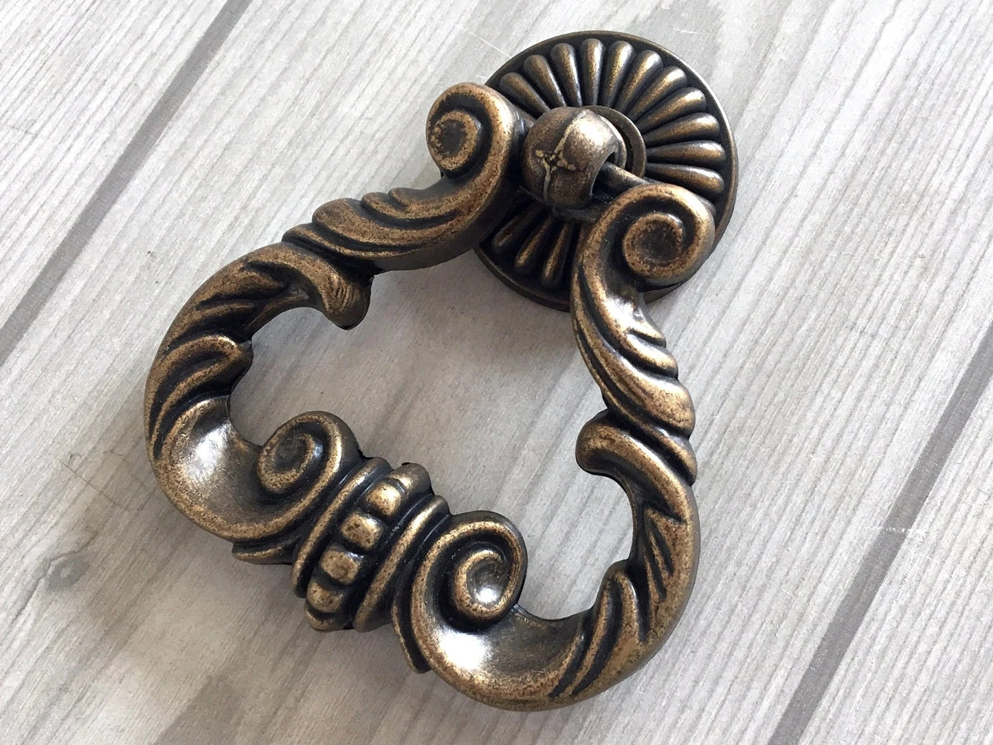 2.75" Wide Large Cabinet Drop Pull, Vintage Style Ring Drawer Knob, Antique Brass