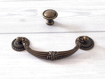 4.5" Vintage Style Antique Gold Brass Bail Drawer Pull | Kitchen Cabinet Knob