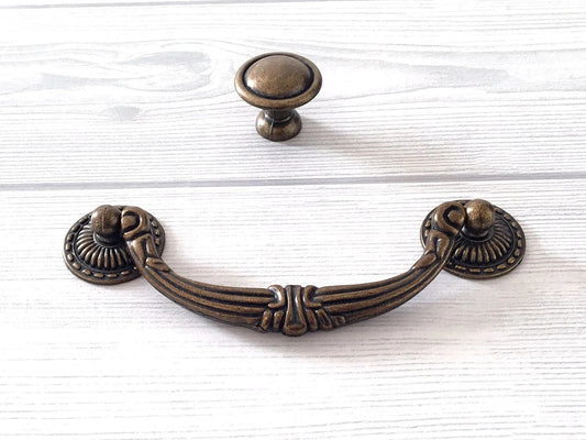 4.5" Vintage Style Antique Gold Brass Bail Drawer Pull | Kitchen Cabinet Knob