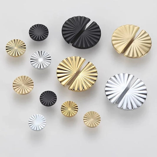 Brass Sunburst Half Moon Drawer Knob, Semi Circle Cabinet Pull, Black Gold Chrome