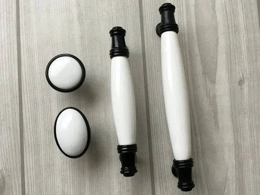 3.75" 5" Porcelain Drawer Pull Handle, White Black, Kitchen Cabinet Hardware