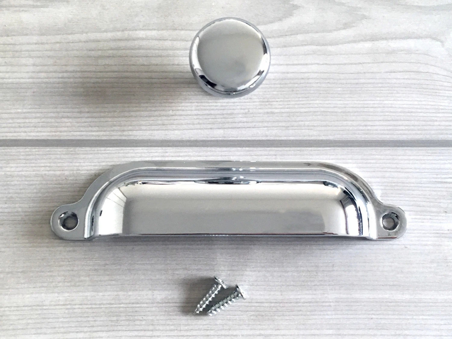 Cup Drawer Pull and Knobs, Polished Chrome, 3.5" 3.75" 4.75" Centers