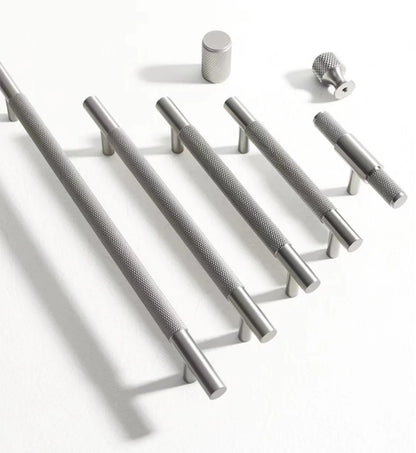 Knurled Cabinet Bar Pulls Solid Brass, Brushed Nickel, Modern Kitchen Hardware