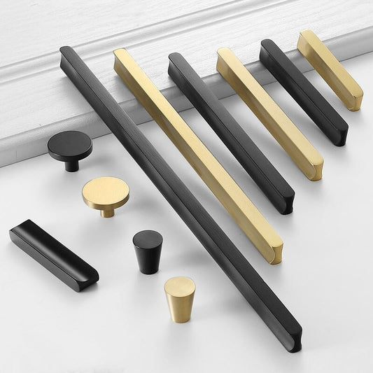 Solid Brass Cabinet Pulls, Simple Minimalist, Brushed Gold Brass, Matte Black