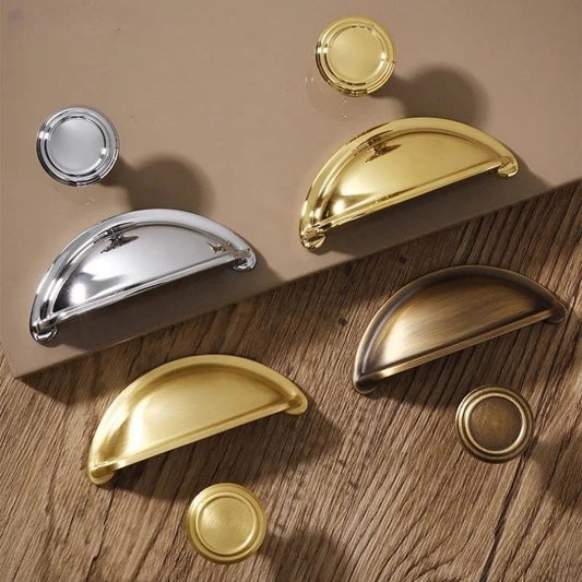 3" 76 mm Centers Brass Cup Drawer Pulls, Polished Gold Chrome Antique Bronze