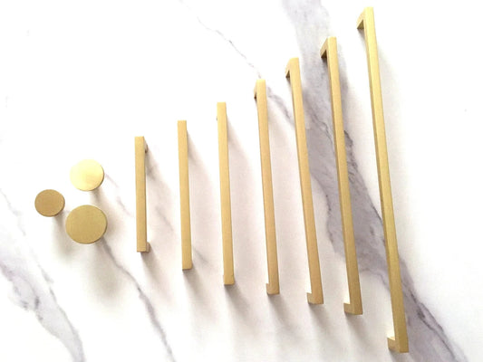 Minimalist Cabinet Handles, Drawer Pulls, Brushed Gold Brass