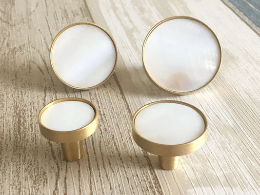 Circle Cabinet Knobs, MCM Drawer Pulls, Brass Shell, Brushed Gold Cream