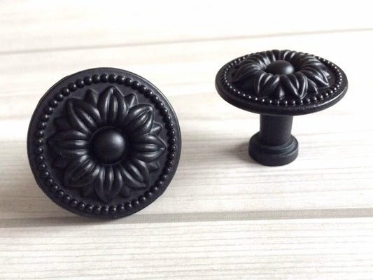 3" 3.75" Centers Black Leafy Drawer Pulls, Floral Knob, Vintage Shabby Chic