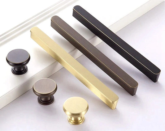 Solid Brass Cabinet Pulls, Simple Minimalism, Brushed Gold Brass, Matte Black, Coffee Bronze