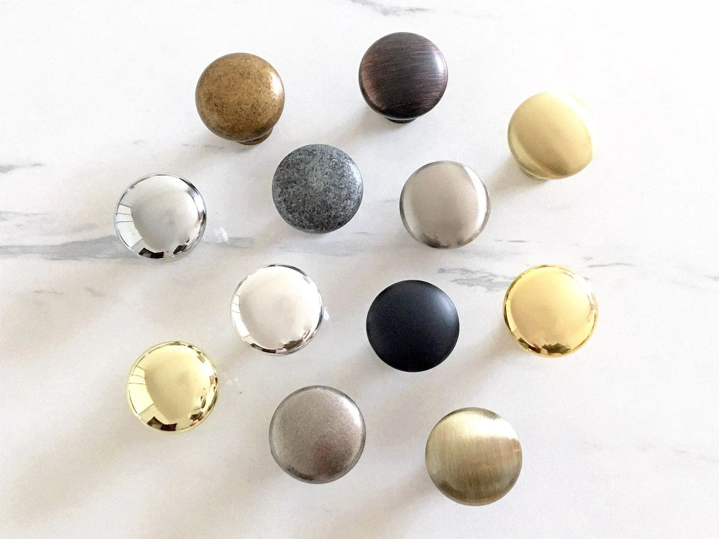 Round Cabinet Knobs, Drawer Pulls, Gold Pewter Nickel Bronze, Kitchen Hardware