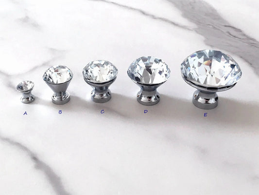 Glass Dresser Pull, Crystal Drawer Knob, Kitchen Cabinet Hardware, Clear Silver