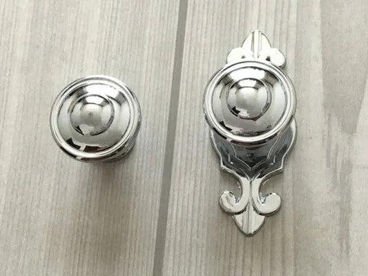 Polished Chrome Cabinet Knobs with Backplate, Modern Silver Kitchen Hardware