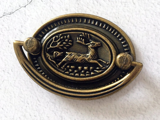 2" Centers Bail Drawer Pulls Antique Gold Brass, Oval Vintage Style Hardware