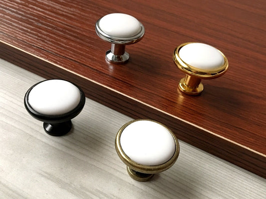 7.5" Kitchen Cabinet Pulls, Round Knobs, 192 mm Centers, Porcelain, White Bronze Chrome