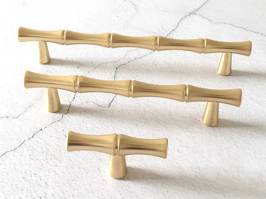 Gold Bamboo Knob Drawer Pulls Handles MCM Kitchen Hardware
