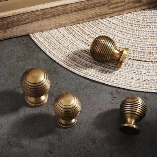 Solid Brass Beehive Cabinet Knob in Antique Bronze, Retro Sphere Drawer Pull