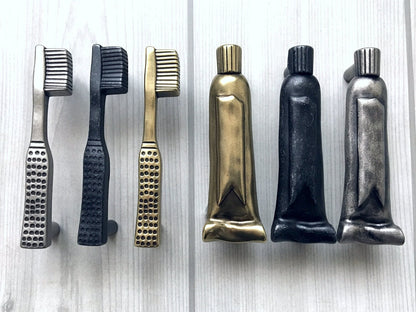 3" Toothbrush Toothpaste Bathroom Cabinet Handles, Antique Black Brass Pewter 76 mm