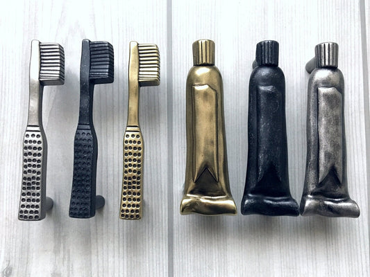 3" Toothbrush Toothpaste Bathroom Cabinet Handles, Antique Black Brass Pewter 76 mm