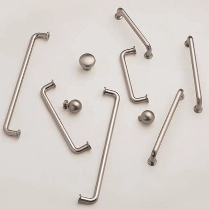 Brushed Nickel Cabinet D Handles and Ball Knobs, Modern Minimalist, 6.25" 5" 7.5" Centers