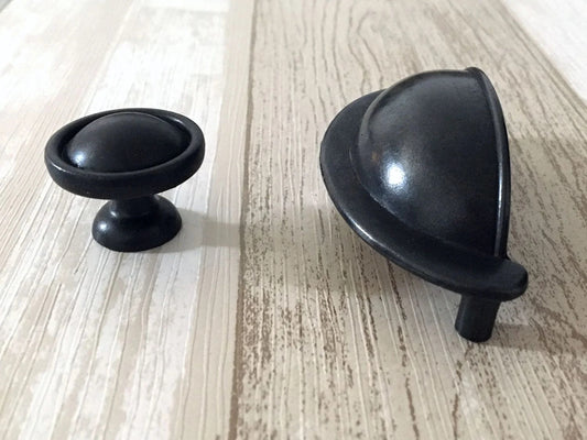 2.75" Cup Drawer Pull & Cabinet Knob in Antique Black, 2-3/4 Inch 70 mm Centers