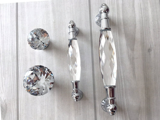 3.75" 5" Crystal Drawer Pull, Glass Cabinet Pulls, Modern Cupboard Handles