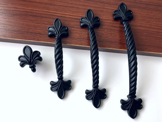 Black Fleur De Lis Cabinet Pulls, Kitchen Hardware, 2.5" 3.75" Centers