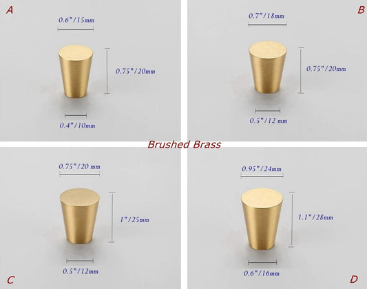 Cone Brass Knob, Taper Cabinet Pulls, MCM Kithcen Hardware, Gold Black Bronze