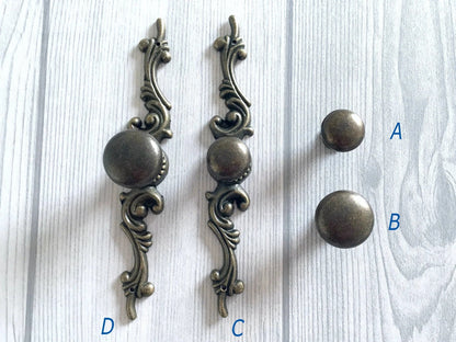 Antique Bronze Drawer Knob with Backplate, Cabinet Pulls Hardware, Vintage Style