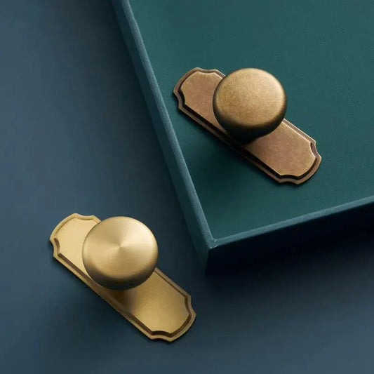 Solid Brass Round Cabinet Knob with Backplate Brushed Gold Nickel Silver Antique Bronze