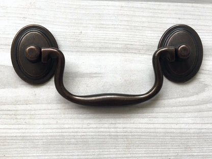 3.5" 4" Bail Drawer Pulls, Drop Handles, Dark Antique Brass,  Vintage Style