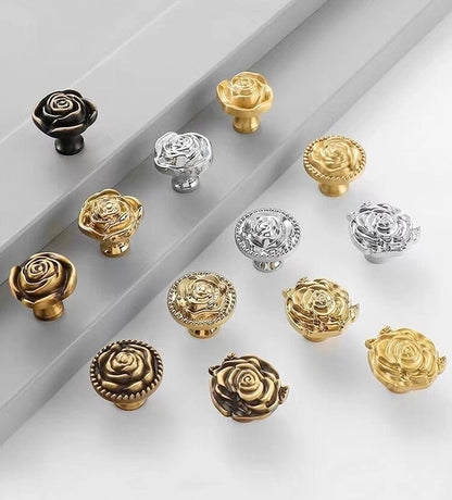 Flower Brass Cabinet Knobs in Gold Silver Bronze
