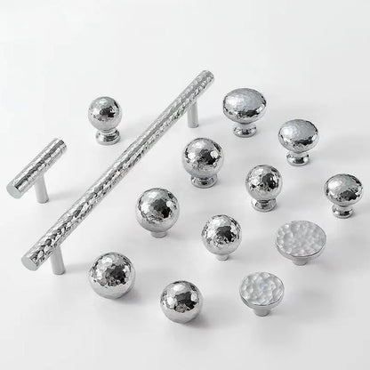 Hammered Brass Drawer Pulls, T Bar Cabinet Door Handles, Ball Knobs, Polished Chrome