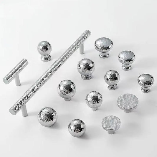 Hammered Brass Drawer Pulls, T Bar Cabinet Door Handles, Ball Knobs, Polished Chrome