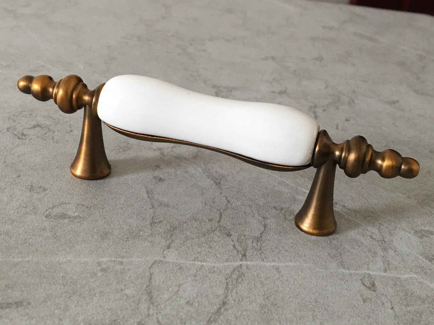 3" Centers Ceramic Antique Copper White Cabinet Pull & Knob - 76 mm Holes