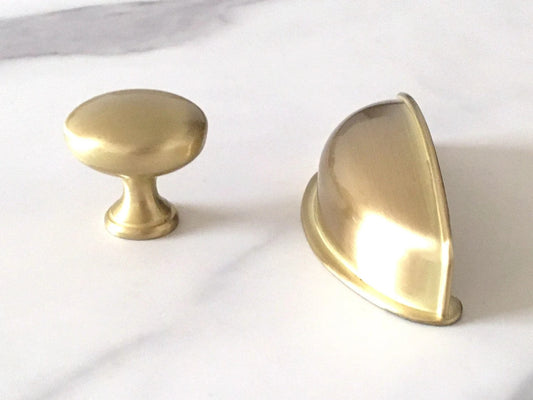 2.5" Gold Cup Drawer Pull, Mid Century Modern Cabinet Hardware