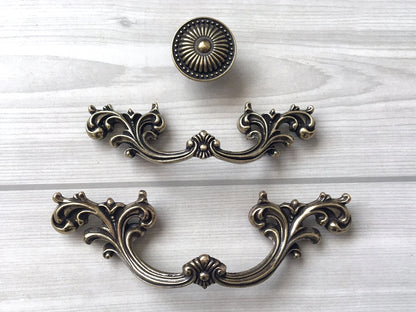 French Provincial Drawer Pull Antique Bronze - 2-3/8" 2.5" 3.75" - LynnsHardware