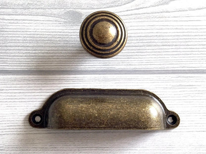 3.5" 3.75" 5" Farmhouse Drawer Handle, Rustic Cup Dresser Pull, Antique Bronze