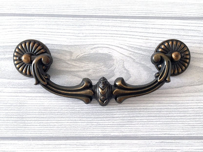 5" Centers Vintage Style Drop Bail Drawer Pulls, Antique Black, Antique Gold Brass, 128 mm Centers