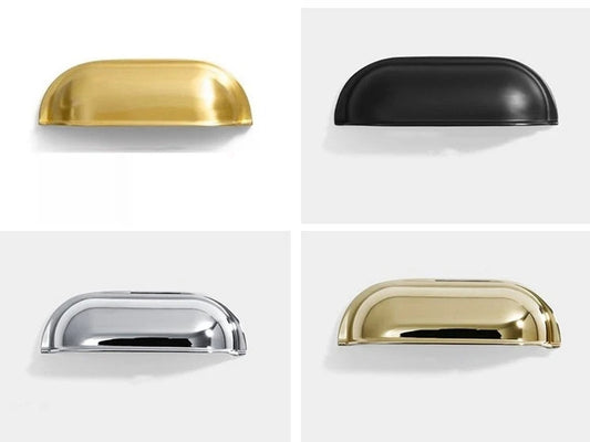 2.5" 3" Centers Brass Cup Drawer Pulls,  Polished Gold Chrome Matte Black, 64 76 mm Centers