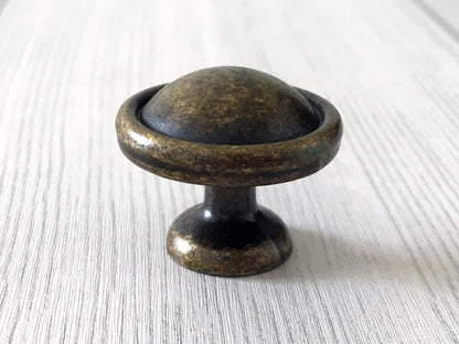 Antique Bronze Cabinet Knob with Back Plate, Retro Rustic MCM Kitchen Hardware